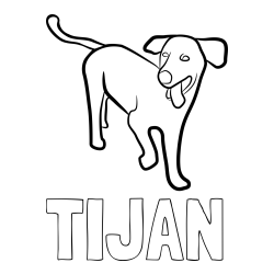 Online izdelana pobarvanka - Pobarvanka imena TIJAN in pobarvanka prikupnega, a nekoliko utrujenega kužka