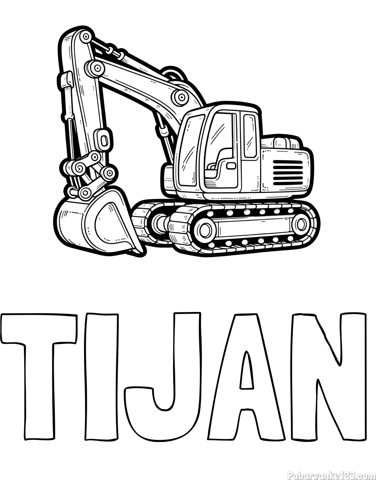 Pobarvanka imena TIJAN in pobarvanka velikega delovnega stroja - bagra