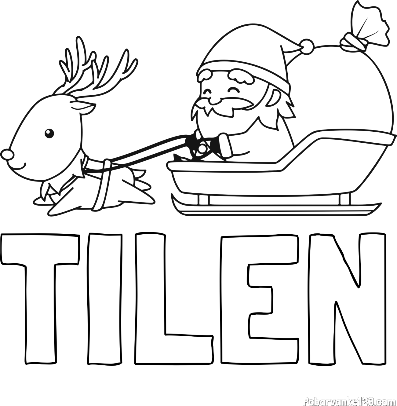 Pobarvanka imena TILEN in pobarvanka Božička na saneh ter jelenčka Rudolfa