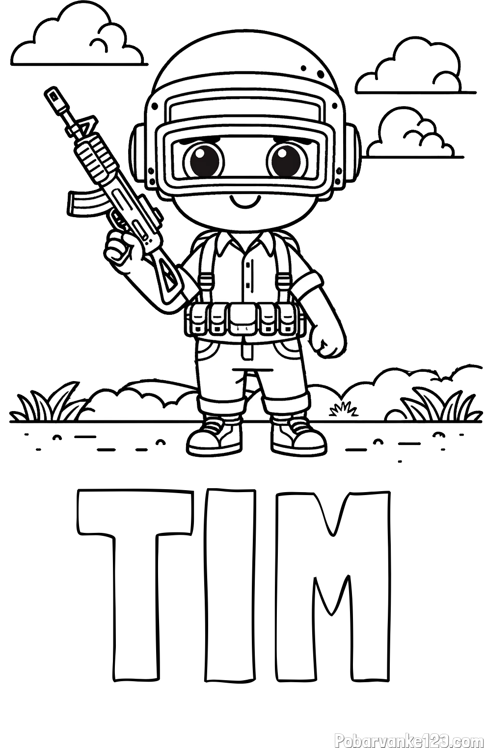 Pobarvanka imena TIM in lepa otroška PUBG pobarvanka