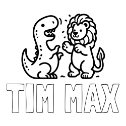 Online izdelana pobarvanka - Pobarvanka imena TIM MAX in pobarvanka dinozavra, ki napada leva