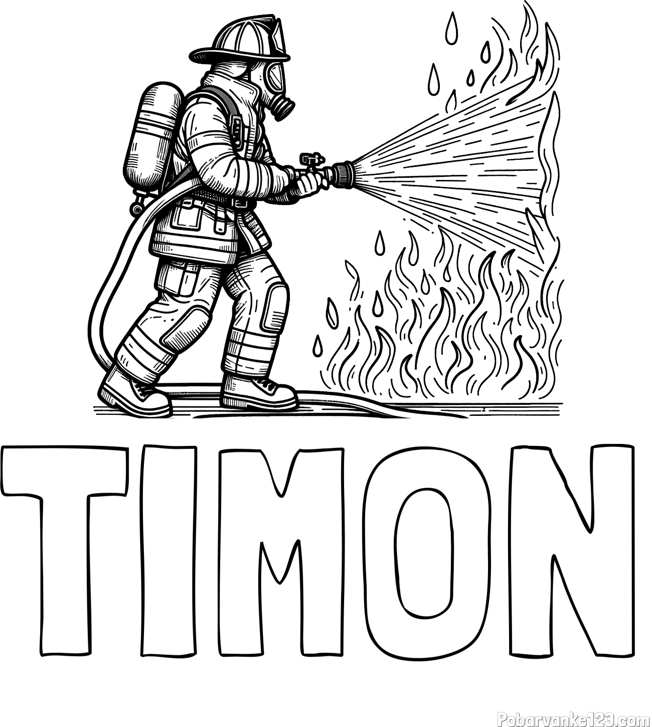 Pobarvanka imena TIMON in pobarvanka gasilca pri gašenju požara
