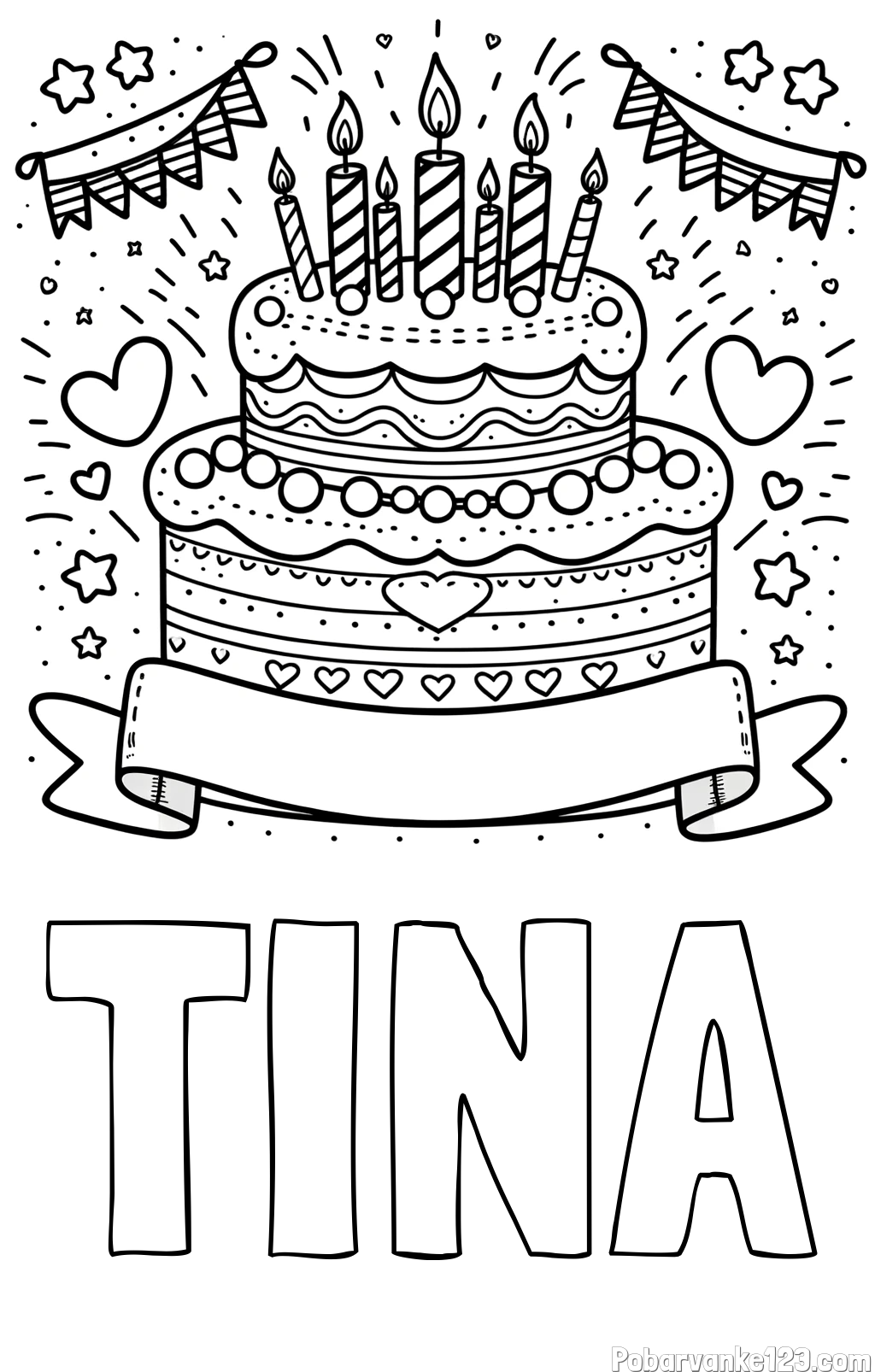 Pobarvanka imena TINA in pobarvanka velike torte za rojstni dan