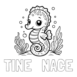 Online izdelana pobarvanka - Pobarvanka imena TINE   NACE in pobarvanka morskega konjička
