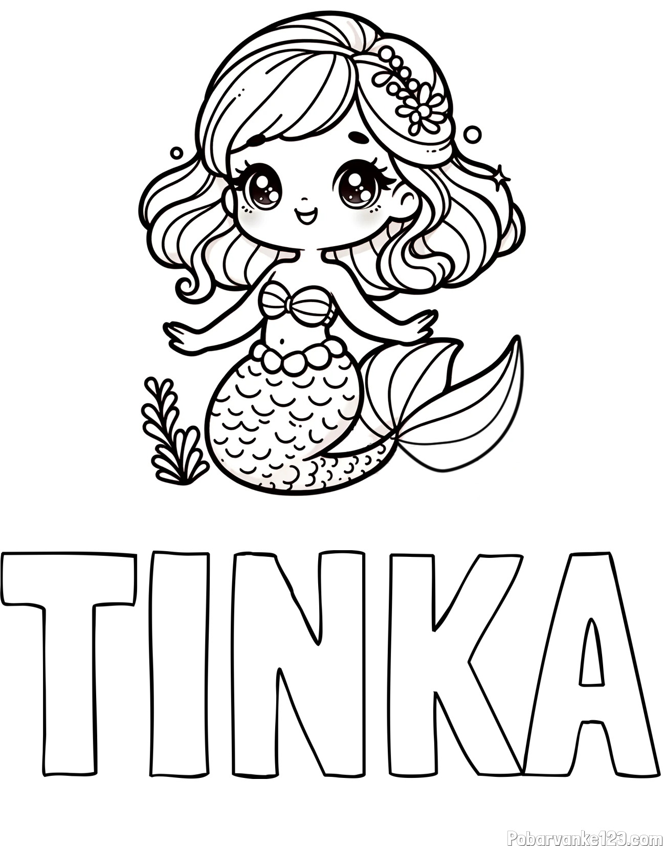 Pobarvanka imena TINKA in pobarvanka simpatične morske deklice