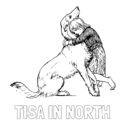 Online izdelana pobarvanka - Pobarvanka imena TISA IN NORTH in pobarvanka prikupnega kužka, ki ga objema mala deklica