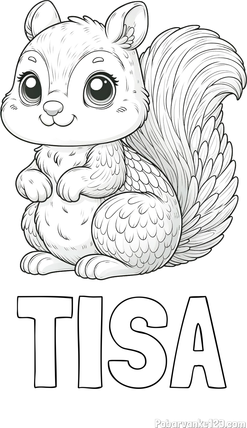 Pobarvanka imena TISA in pobarvanka ljubke in nasmejane veverice