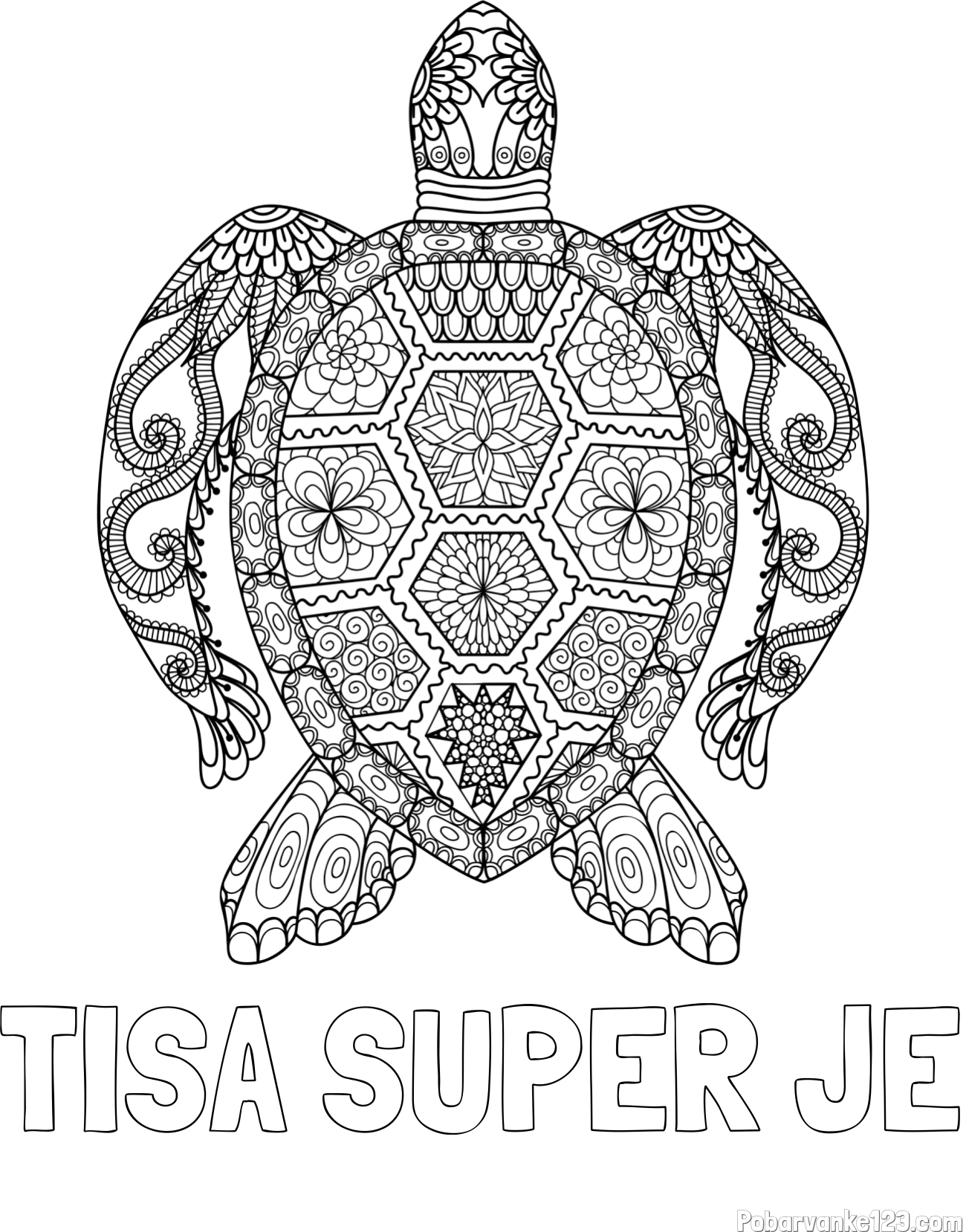 Pobarvanka imena TISA SUPER JE in pobarvanka želve - mandale