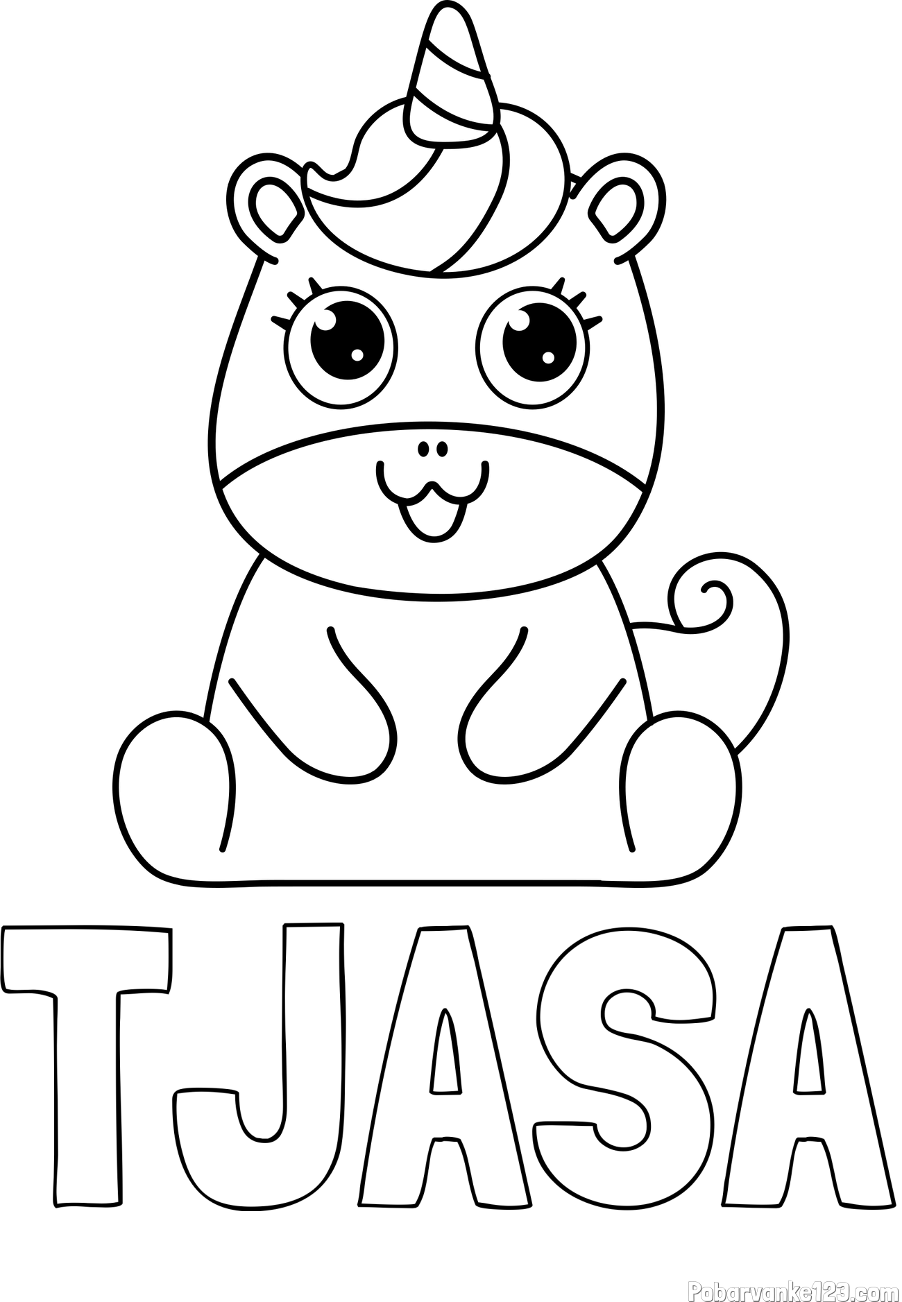 Pobarvanka imena TJAŠA in pobarvanka čudovitega samoroga Unicorn