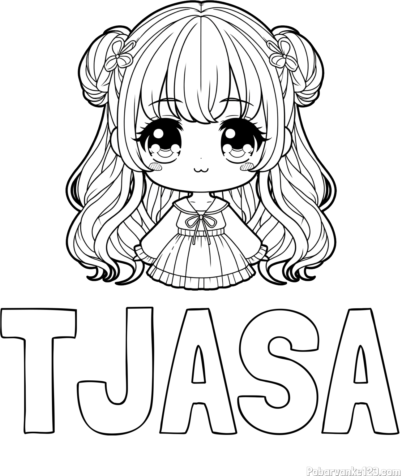 Pobarvanka imena TJAŠA in pobarvanka prikupne punčke v anime slogu