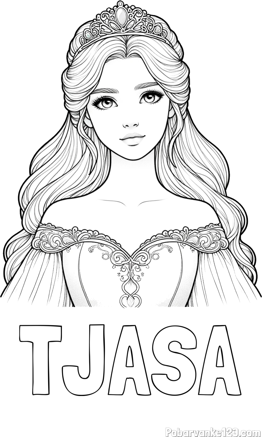 Pobarvanka imena TJAŠA in pobarvanka realistične princese