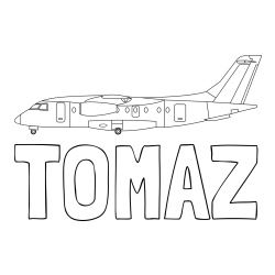 Online izdelana pobarvanka - Pobarvanka imena TOMAŽ in pobarvanka potniškega aviona