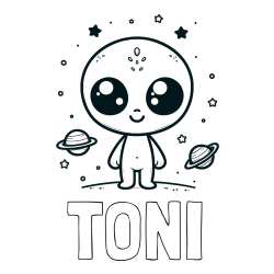 Online izdelana pobarvanka - Pobarvanka imena TONI in pobarvanka vesoljec