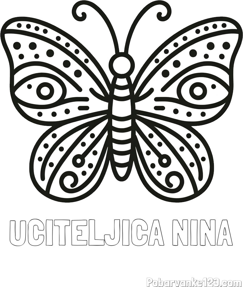 Pobarvanka imena UČITELJICA NINA in preprosta pobarvanka metulja
