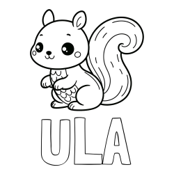 Online izdelana pobarvanka - Pobarvanka imena ULA in pobarvanka ljubke veverice
