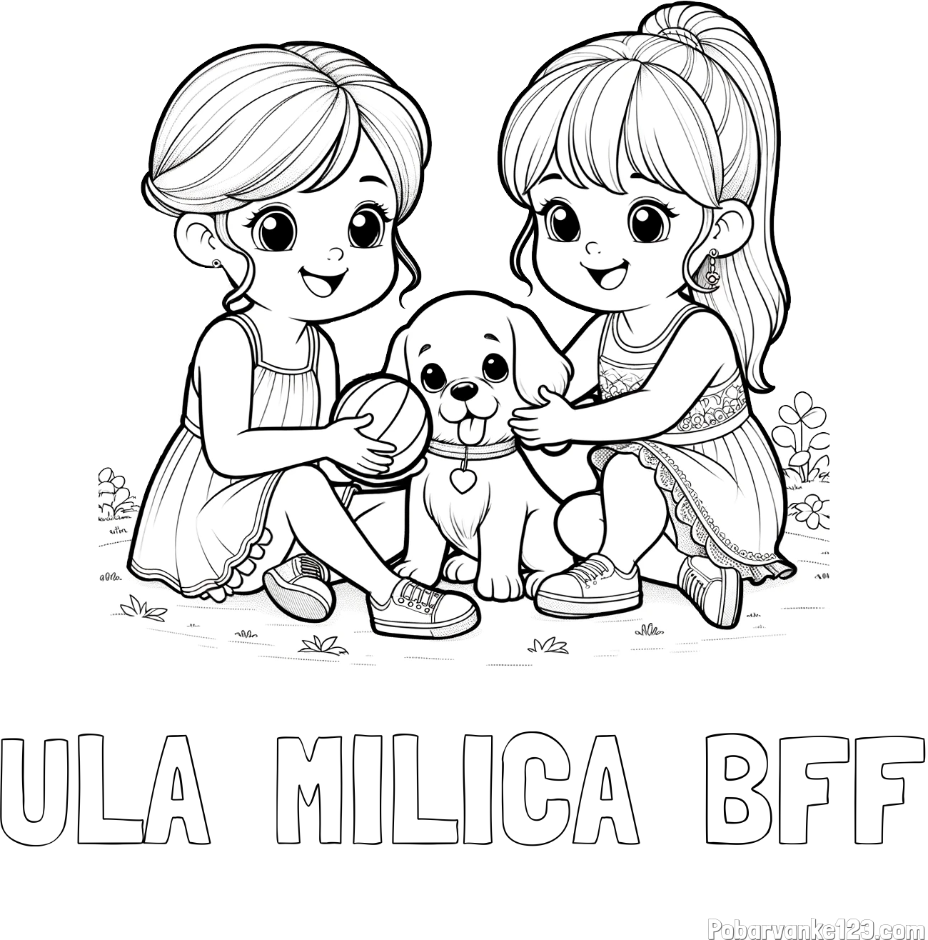 Pobarvanka imena ULA  MILICA  BFF in pobarvanka prijateljic s kužkom