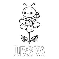 Online izdelana pobarvanka - Pobarvanka imena URŠKA in pobarvanka ljubke čebelice na roži
