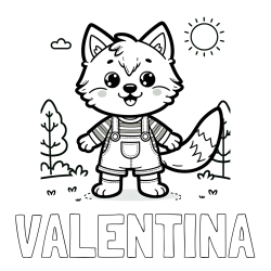 Online izdelana pobarvanka - Pobarvanka imena VALENTINA in pobarvanka ljubkega volka