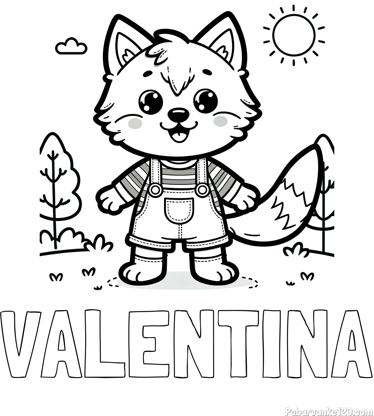 Pobarvanka imena VALENTINA in pobarvanka ljubkega volka