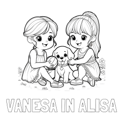 Online izdelana pobarvanka - Pobarvanka imena VANESA IN ALISA in pobarvanka prijateljic s kužkom