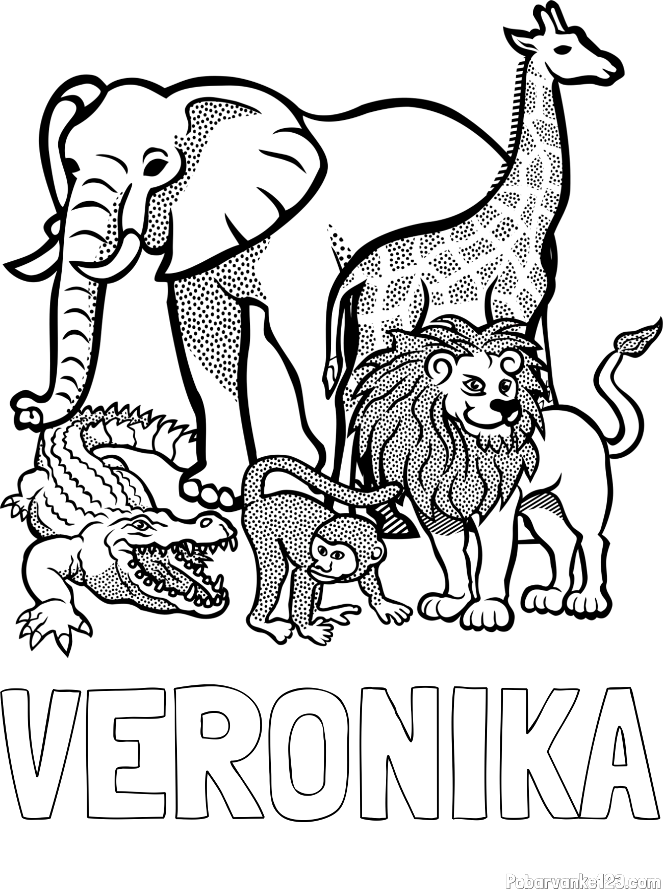 Pobarvanka imena VERONIKA in pobarvanka živali iz živalskega vrta