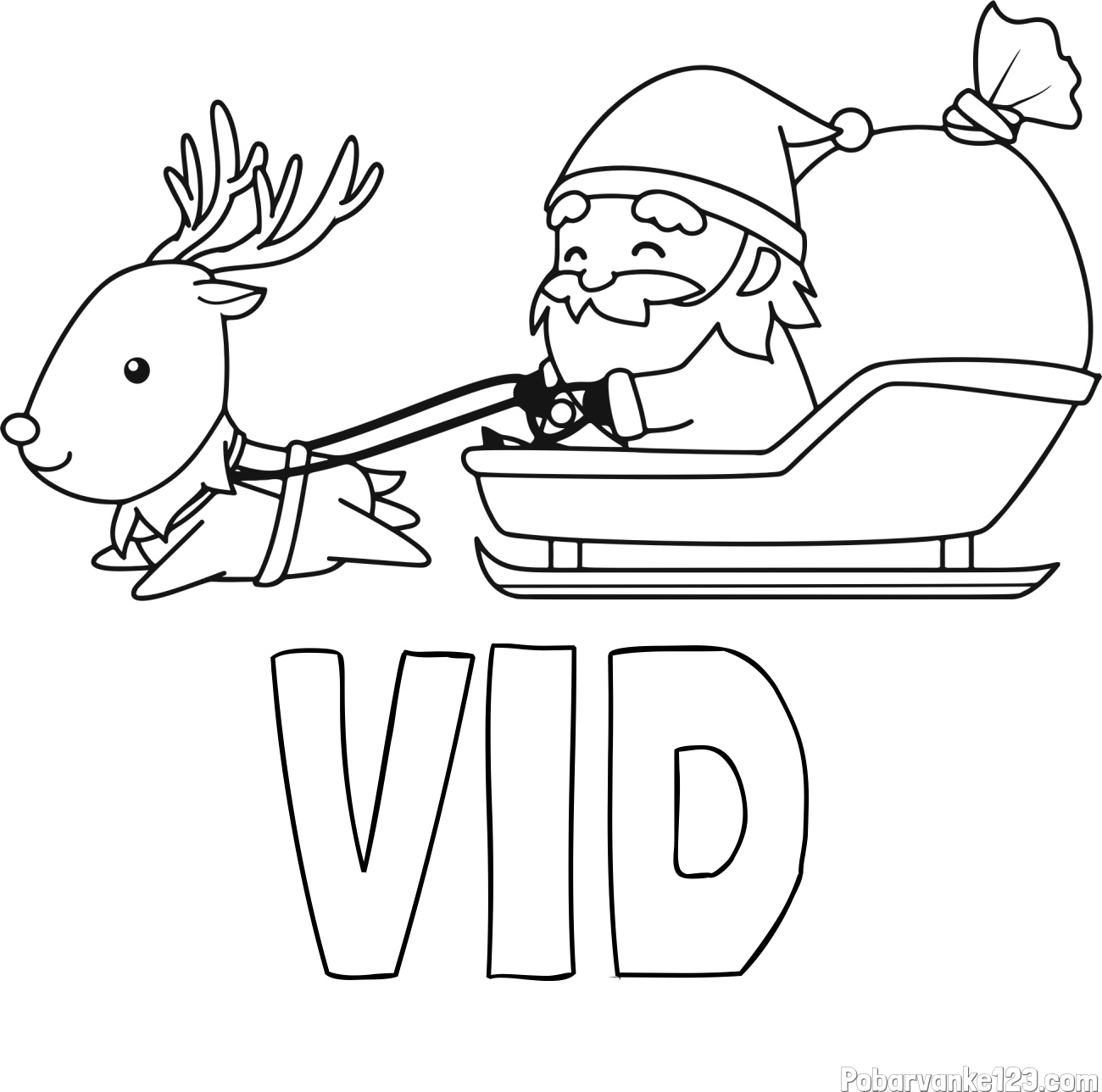 Pobarvanka imena VID in pobarvanka Božička na saneh ter jelenčka Rudolfa