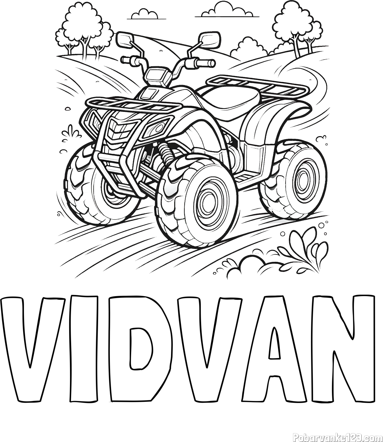 Pobarvanka imena VIDVAN in pobarvanka štirikolesnika na cesti