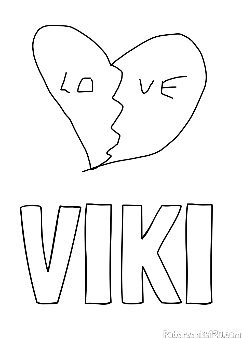 Pobarvanka imena VIKI in LJUBEZEN