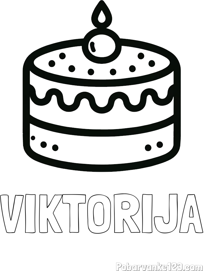 Pobarvanka imena VIKTORIJA in otroška pobarvanka majhne torte