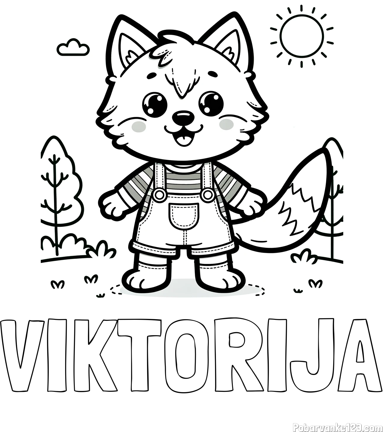 Pobarvanka imena VIKTORIJA in pobarvanka ljubkega volka