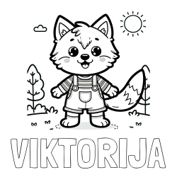 Online izdelana pobarvanka - Pobarvanka imena VIKTORIJA in pobarvanka ljubkega volka