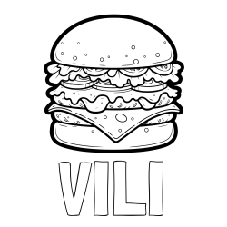 Online izdelana pobarvanka - Pobarvanka imena VILI in pobarvanka hamburger