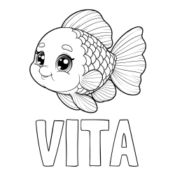 Online izdelana pobarvanka - Pobarvanka imena VITA in ljubka pobarvanka starejše ribe