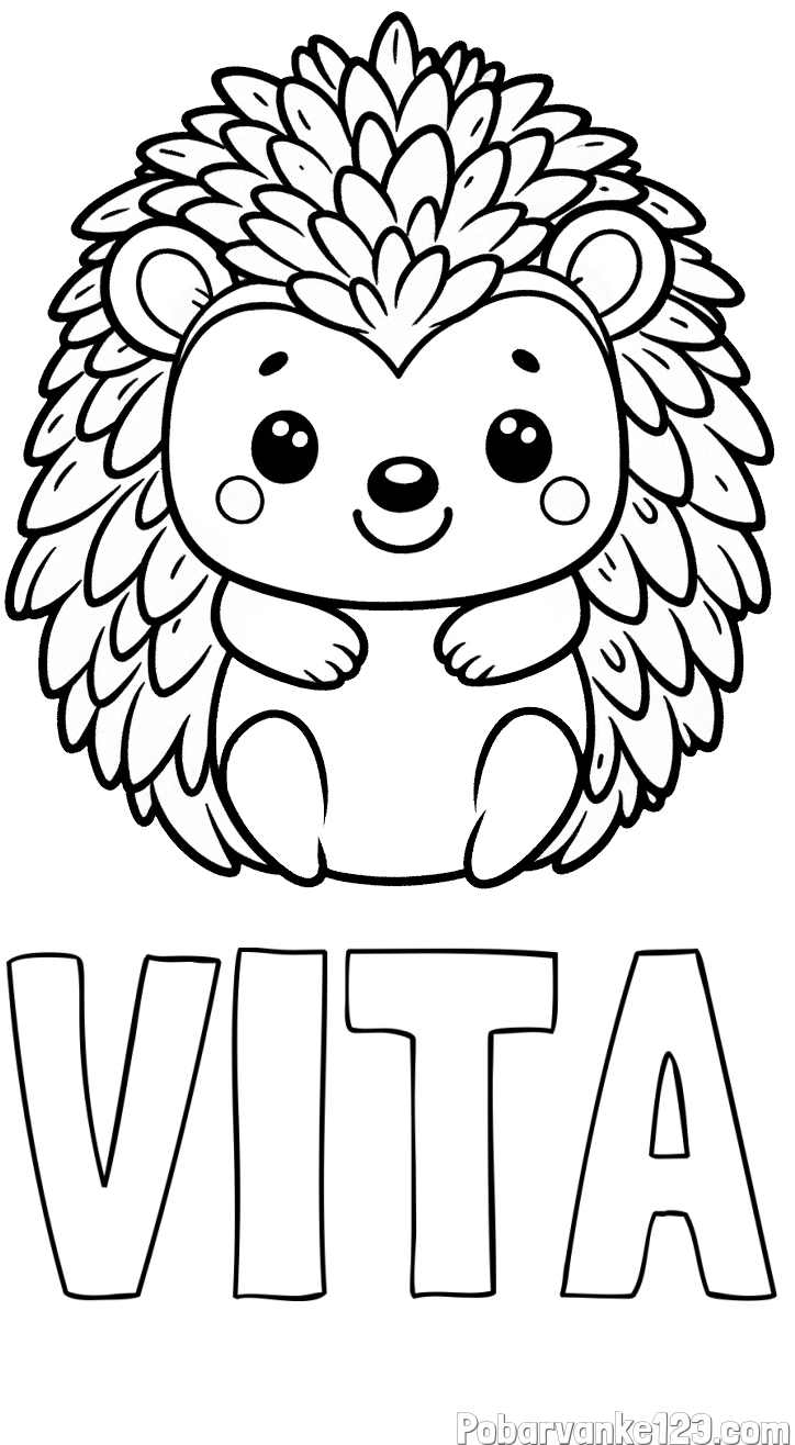 Pobarvanka imena VITA in pobarvanka prikupnega ježa