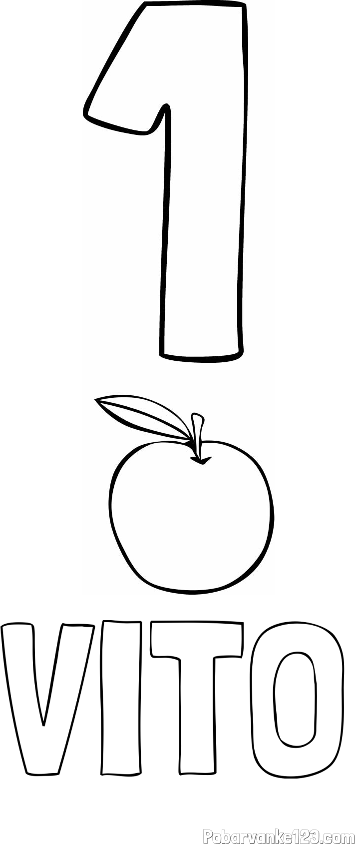 Pobarvanka imena VITO in pobarvanka števila 1 s slikovnim prikazom