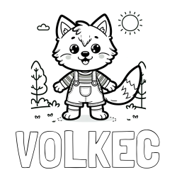 Online izdelana pobarvanka - Pobarvanka imena VOLKEC in pobarvanka ljubkega volka