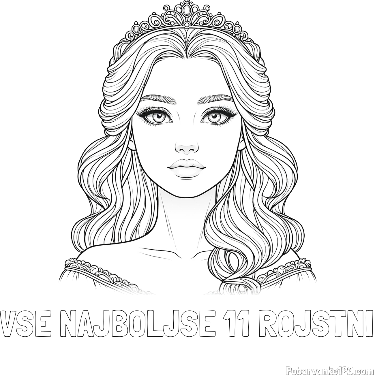 Pobarvanka imena VSE NAJBOLJŠE 11 ROJSTNI in pobarvanka ljubke princese s krono