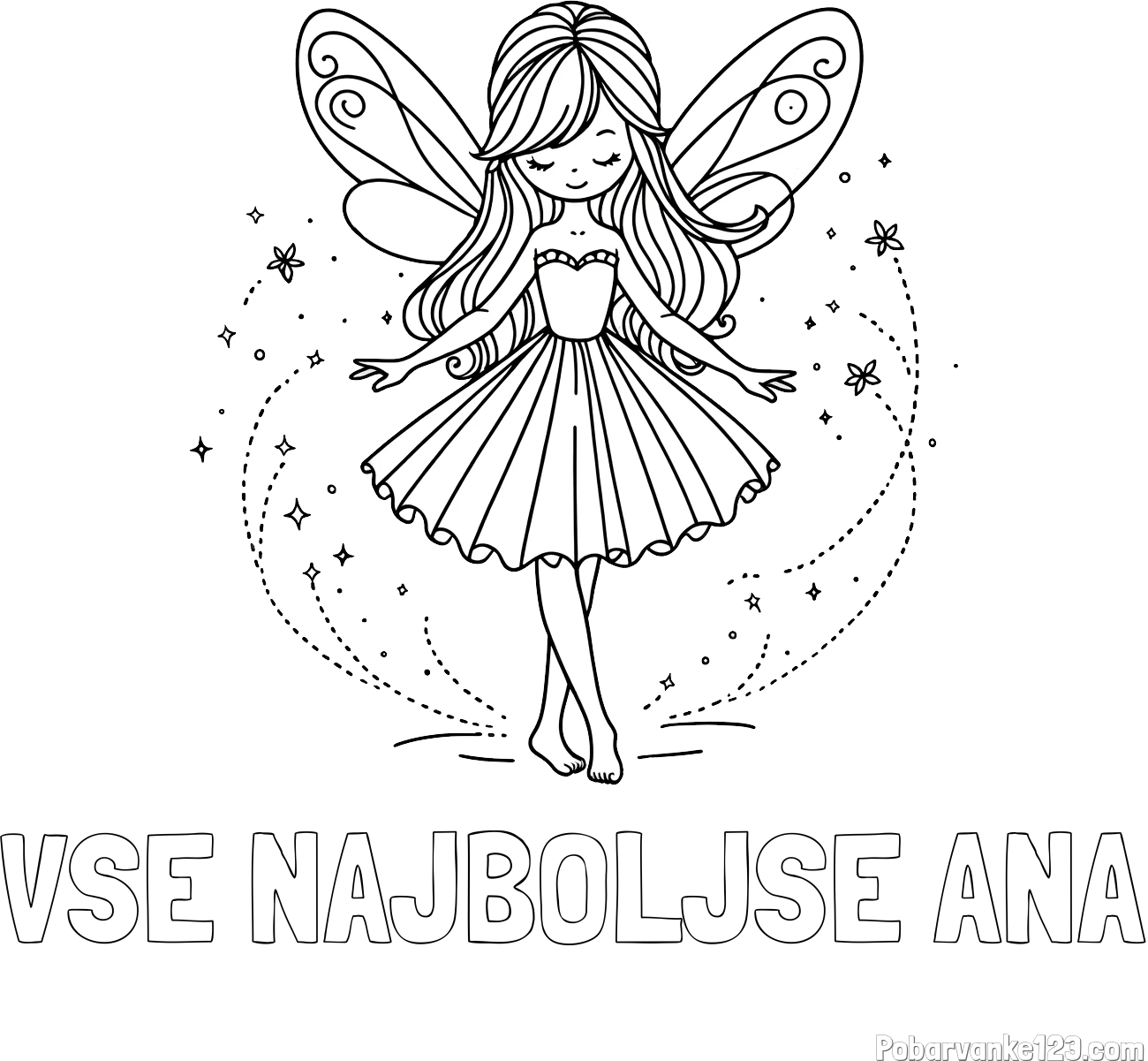 Pobarvanka imena VSE NAJBOLJŠE ANA in pobarvanka ljubke čarobne vile