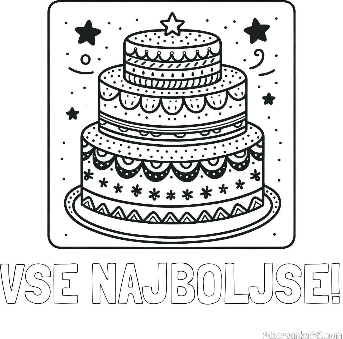 Pobarvanka imena VSE NAJBOLJŠE! in pobarvanka slastne torte
