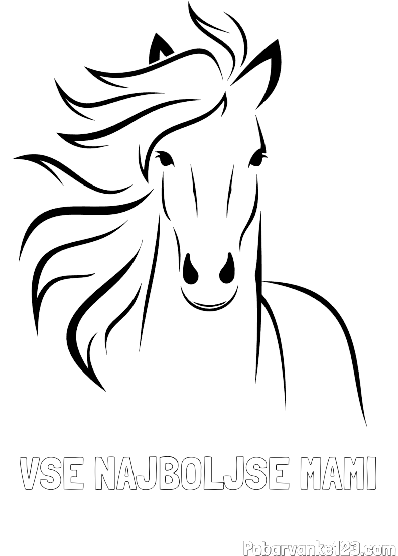 Pobarvanka imena VSE NAJBOLJŠE MAMI in lepa pobarvanka konja