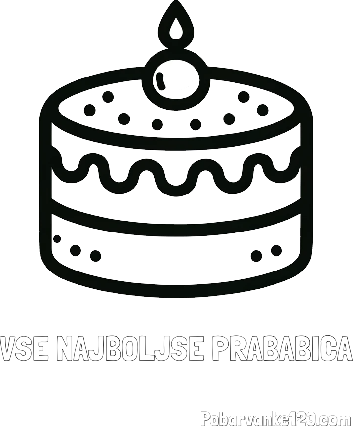 Pobarvanka imena VSE NAJBOLJŠE PRABABICA in otroška pobarvanka majhne torte