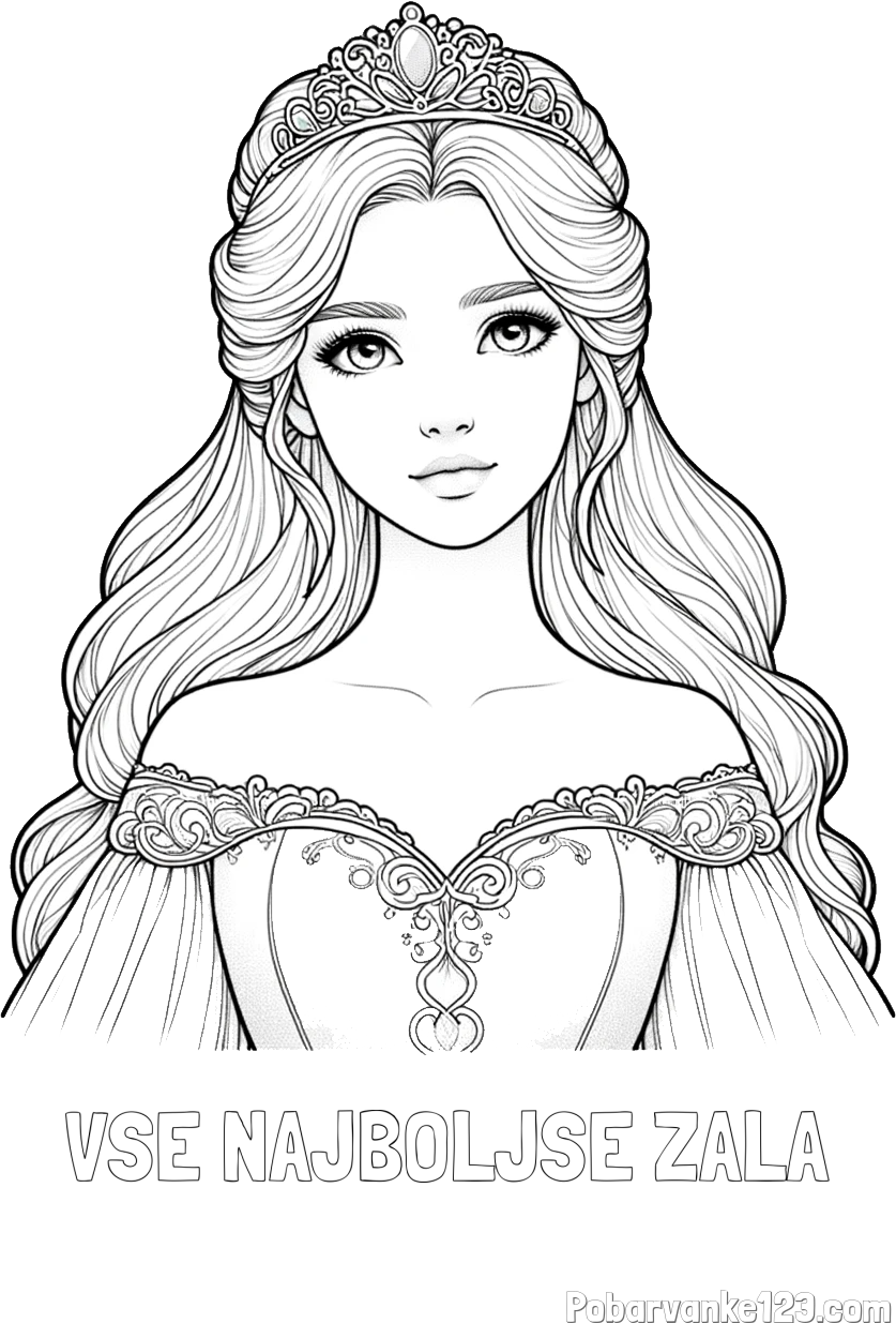 Pobarvanka imena VSE NAJBOLJŠE ZALA in pobarvanka realistične princese