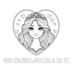 Online izdelana pobarvanka - Pobarvanka imena VSE NAJBOLJŠE ZALA ZA 11 in pobarvanka princeske ter srčkov