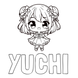 Online izdelana pobarvanka - Pobarvanka imena YUCHI in otroška pobarvanka punčke v japonskem anime slogu