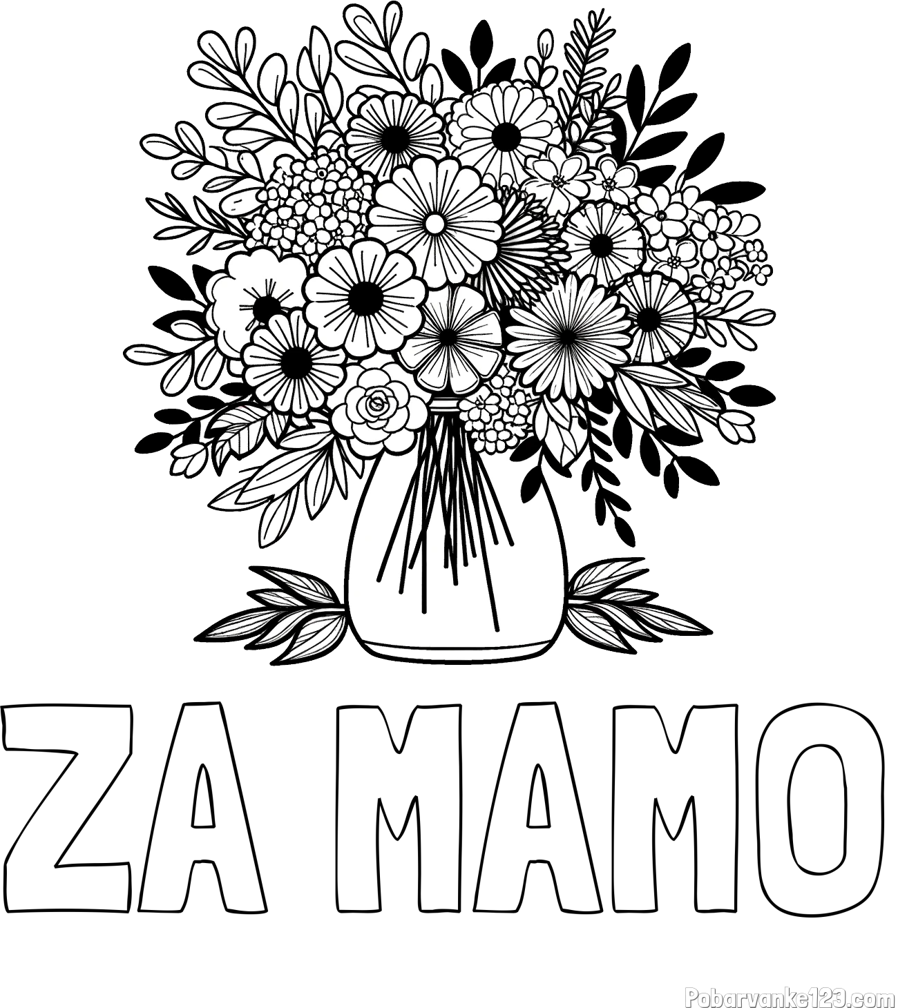 Pobarvanka imena ZA MAMO in pobarvanka veliekga šopka rož