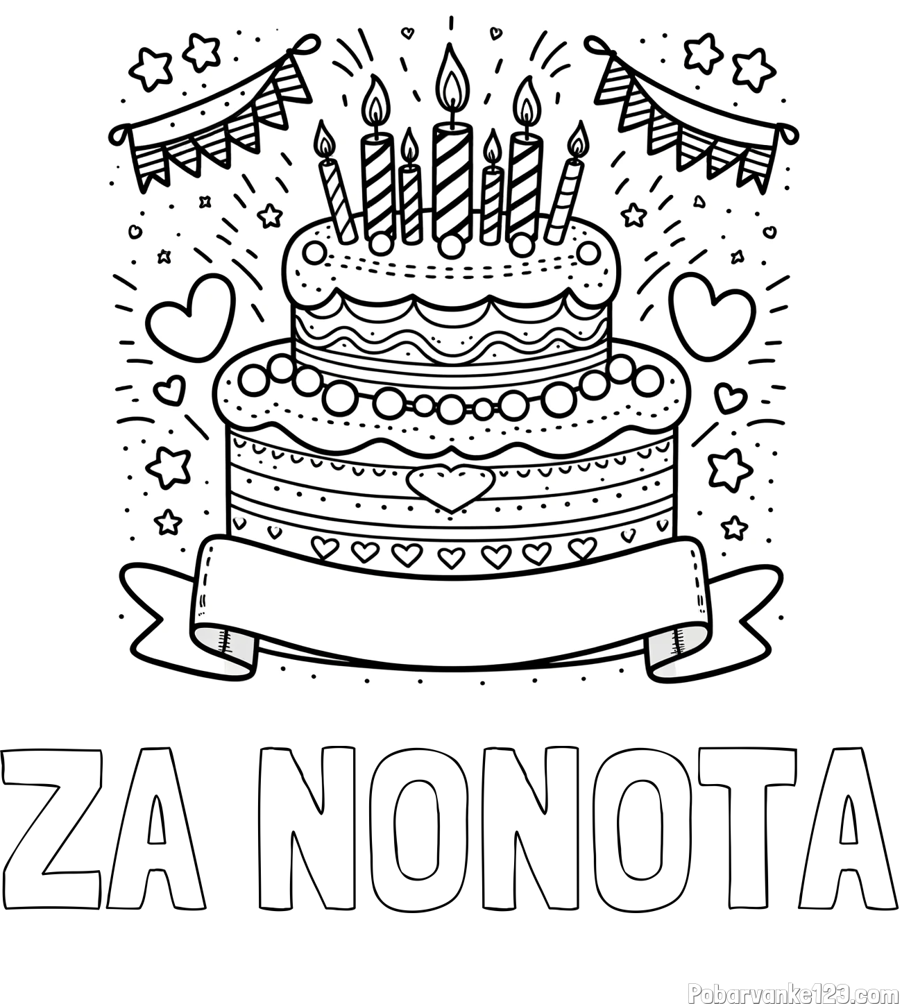 Pobarvanka imena ZA NONOTA in pobarvanka velike torte za rojstni dan
