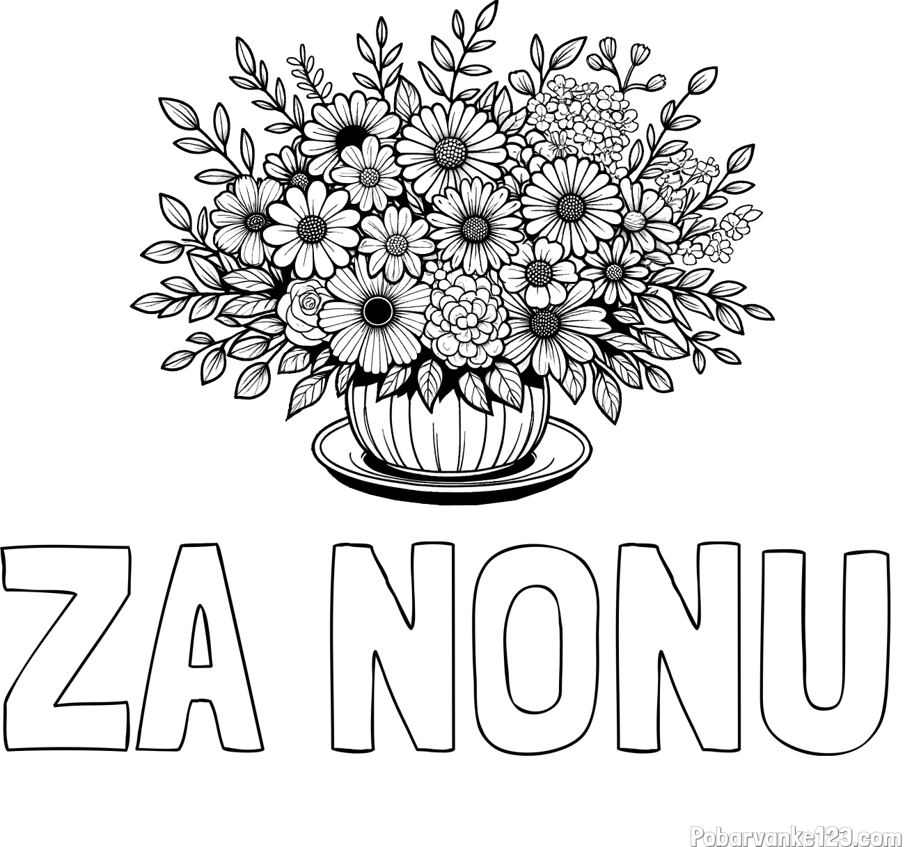 Pobarvanka imena ZA NONU in pobarvanka velikega šopka rož