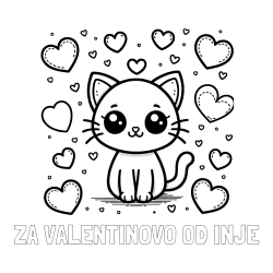 Online izdelana pobarvanka - Pobarvanka imena ZA VALENTINOVO OD INJE in pobarvanka ljubke mucke obdane z veliko srčki