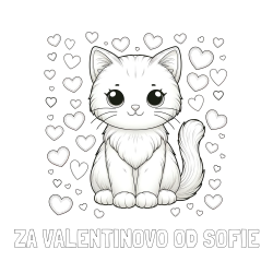 Online izdelana pobarvanka - Pobarvanka imena ZA VALENTINOVO OD SOFIE in pobarvanka ljubke mucke obdane s srčki