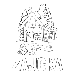 Online izdelana pobarvanka - Pobarvanka imena ZAJČKA in pobarvanka zasnežene hiše